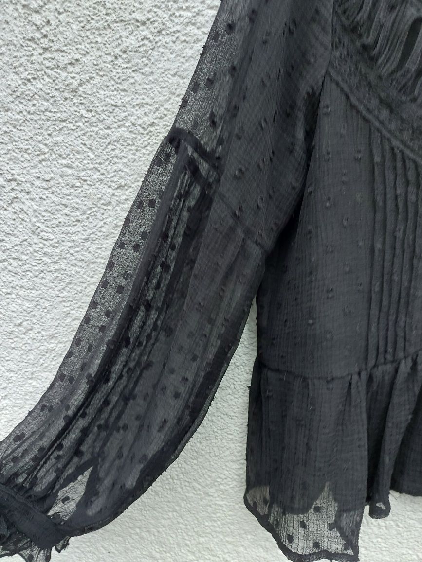 Bluzka czarna zwiewna lekka mgiełka elegancka Zara