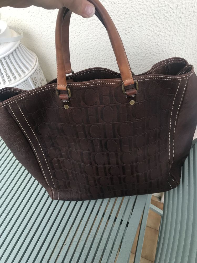 Carolina Herrera Brown Monogram Leather Andy Tote