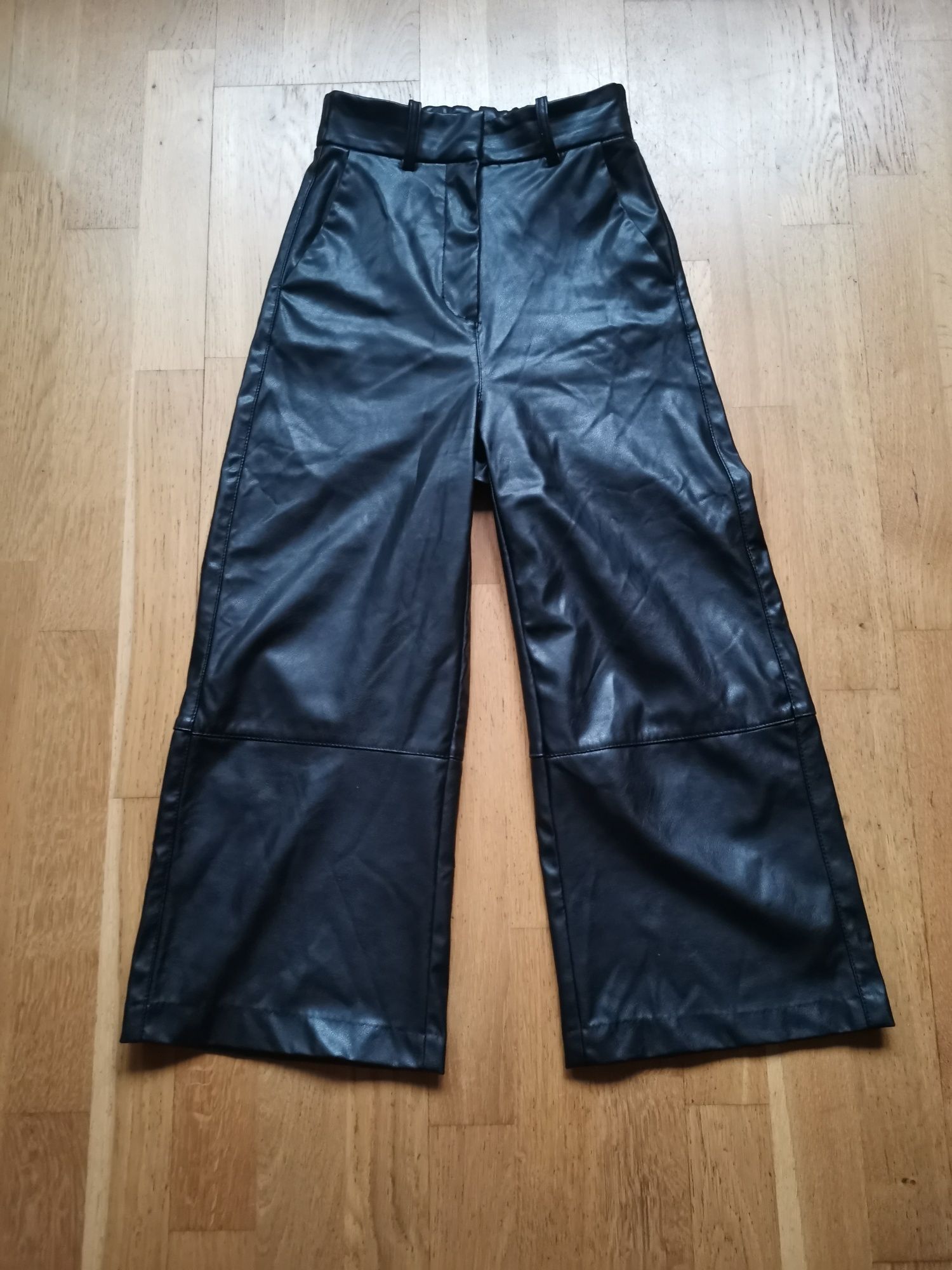 H&M skórzane spodnie 7/8 szeroka nogawka