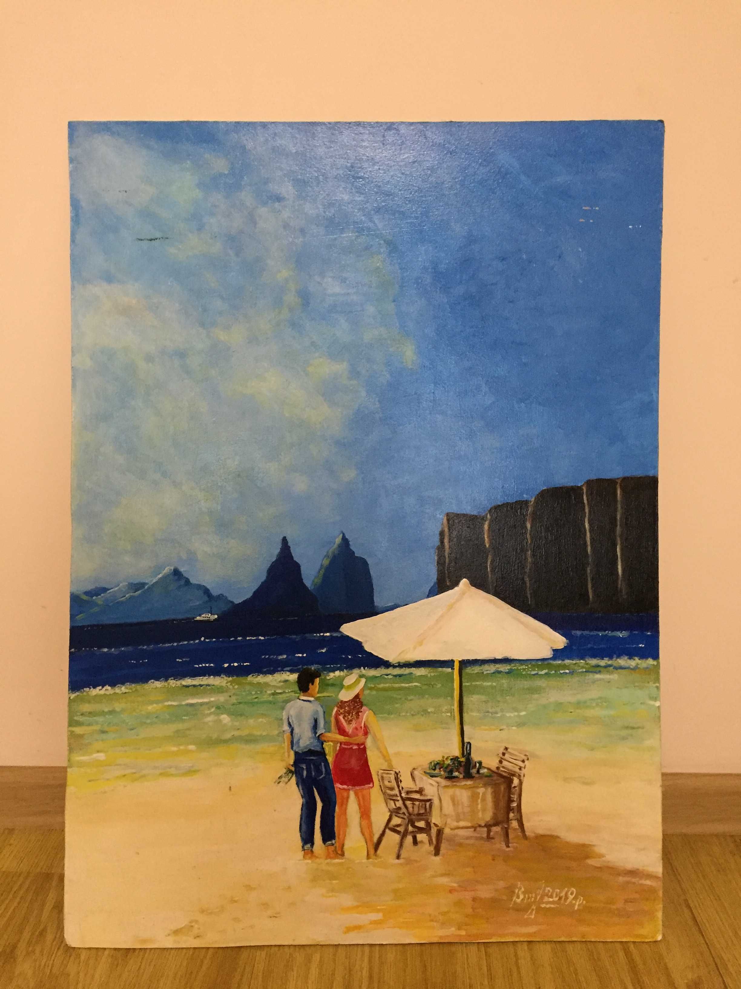 Романтичний вечір на пляжі, картина акрилом, ручна робота, 52,5x73
