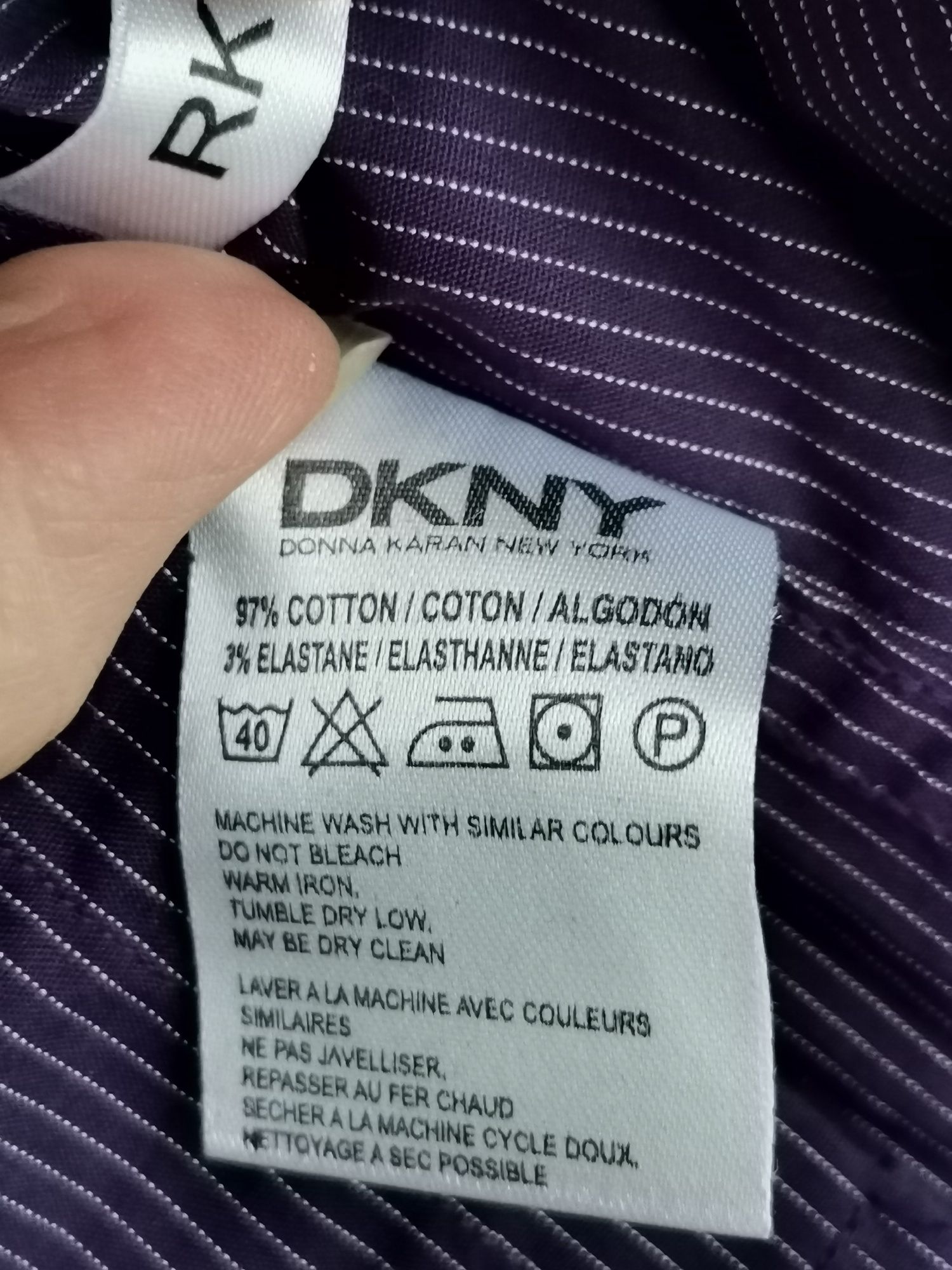 Bawełniana fioletowa koszula w paski DKNY bawełna S M