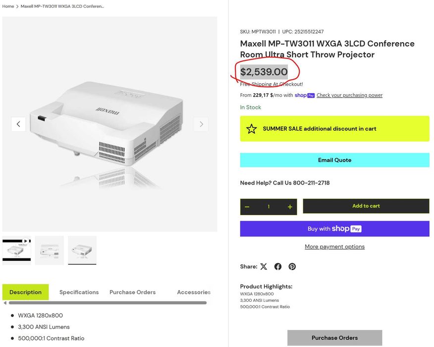Лазерно-світодіодний ультракороткофокусний проектор Maxell MP-TW3011