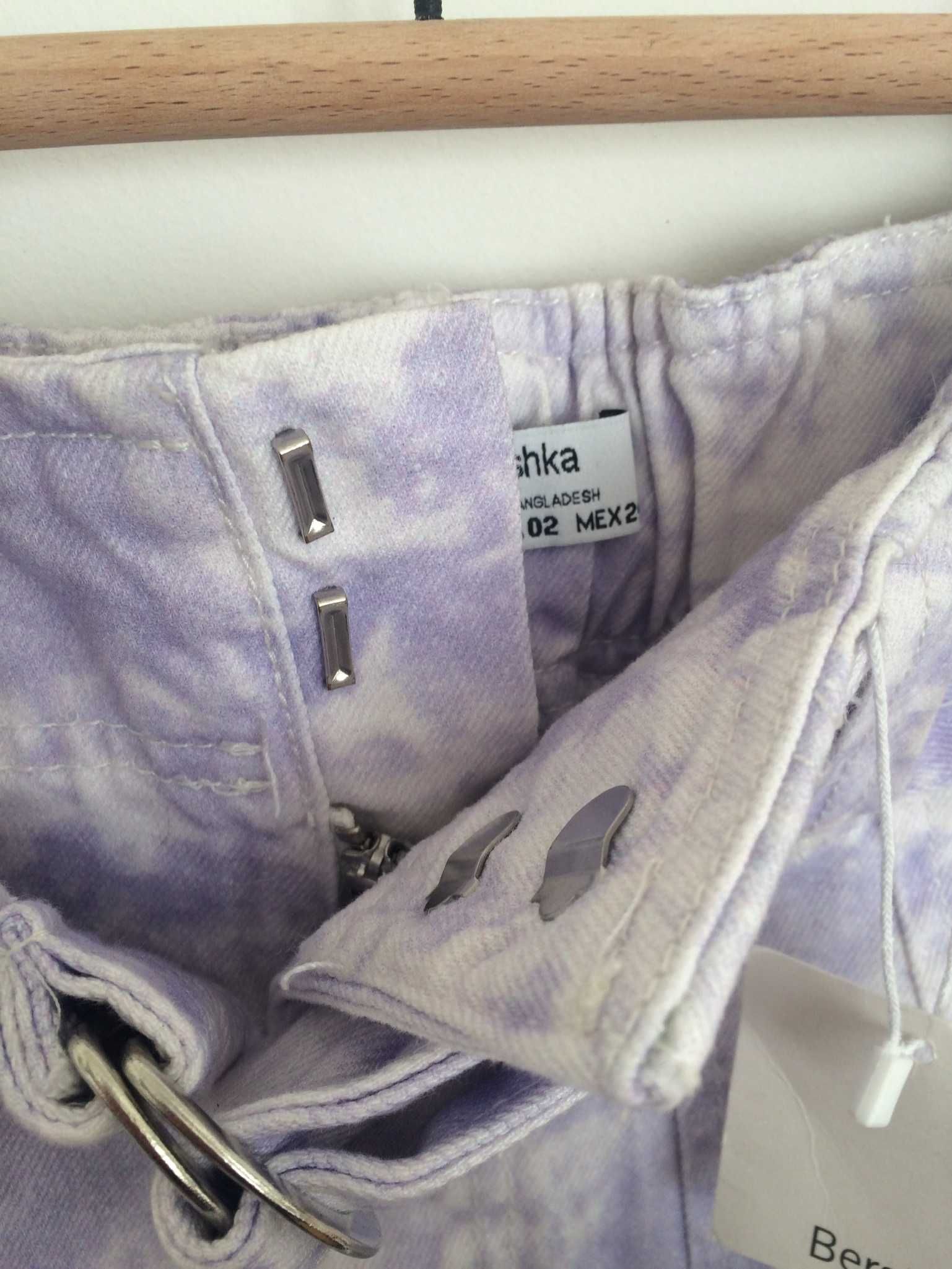 Bershka nowa mini Lilac marmurka z paskiem bawełna xs 24 tiedie