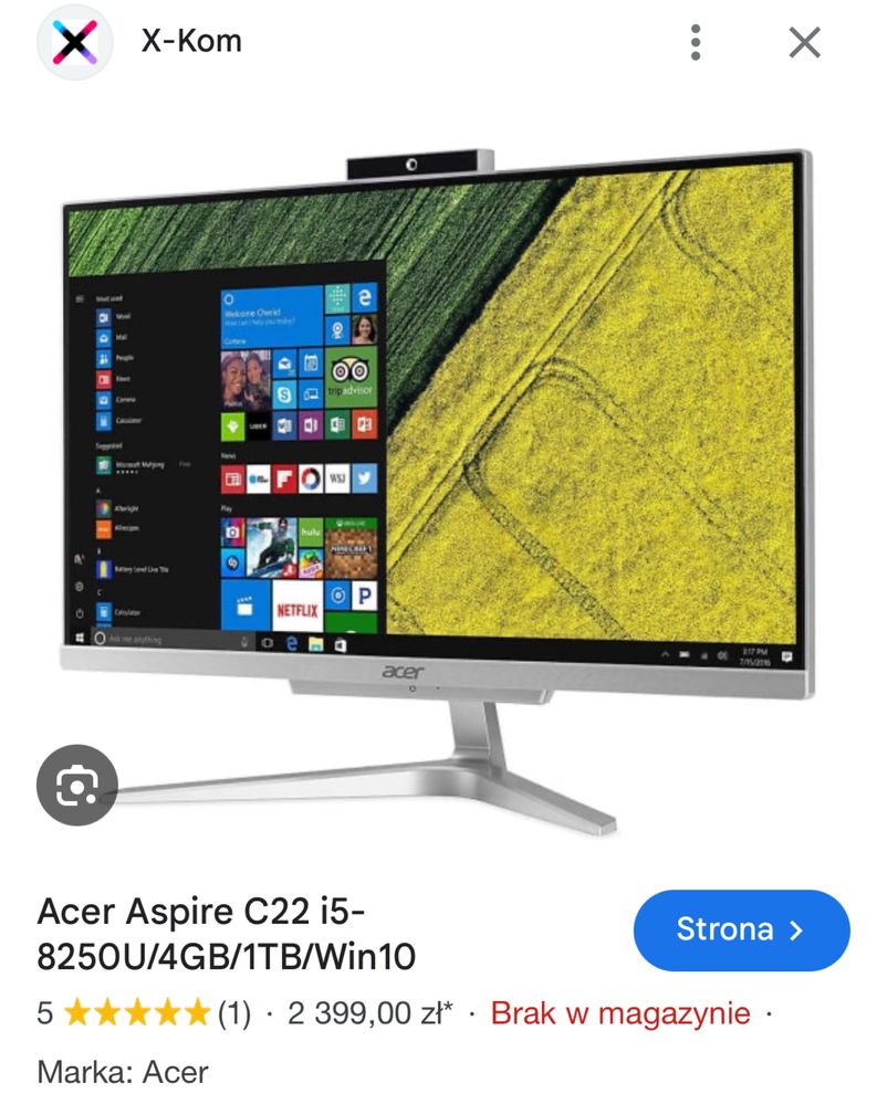 Komputer jak nowy All in One Acer Aspire C22 Microsoft Windows 11