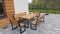 Meble ogrodowe LOFT stół 4 ławki drewniane industrialne 10-12 osób NEW