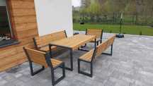 Meble ogrodowe LOFT stół 4 ławki drewniane industrialne 10-12 osób NEW