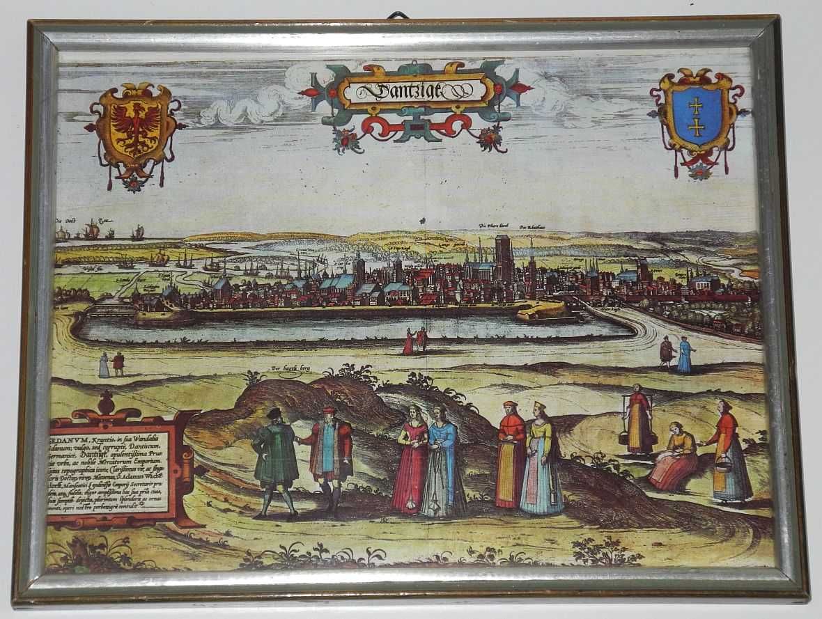 DANZIG - Gdańsk stara reprodukcja panoramy miasta