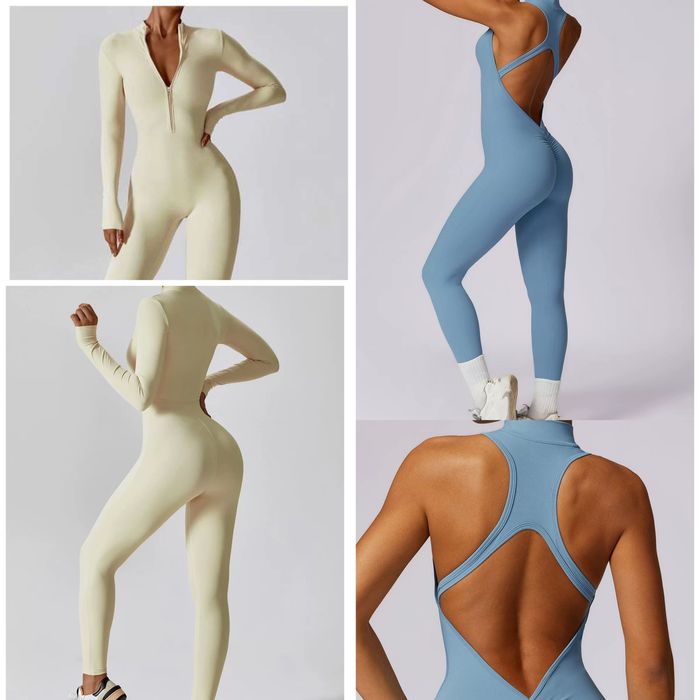 Комбінезон з відкритою спиною, молочний, чорний для йоги, спорту с,м