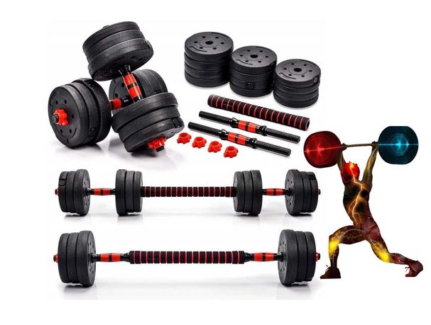 ZESTAW XL HANTLE REGULOWANE 2x10 kg Ciężary Bitumiczne 20 kg Sztanga