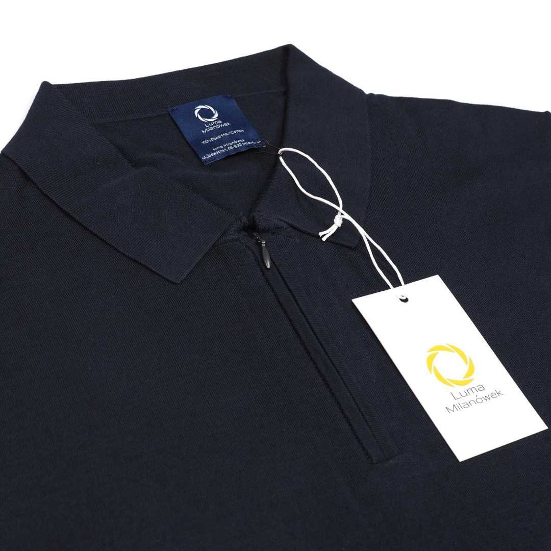 Granatowa elegancka koszulka polo męska 100% dzianina bawełniana L