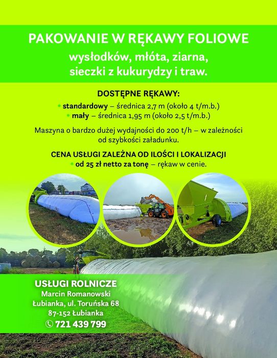Pakowanie w rękawy foliowe wysłodków ziarna kukurydzy