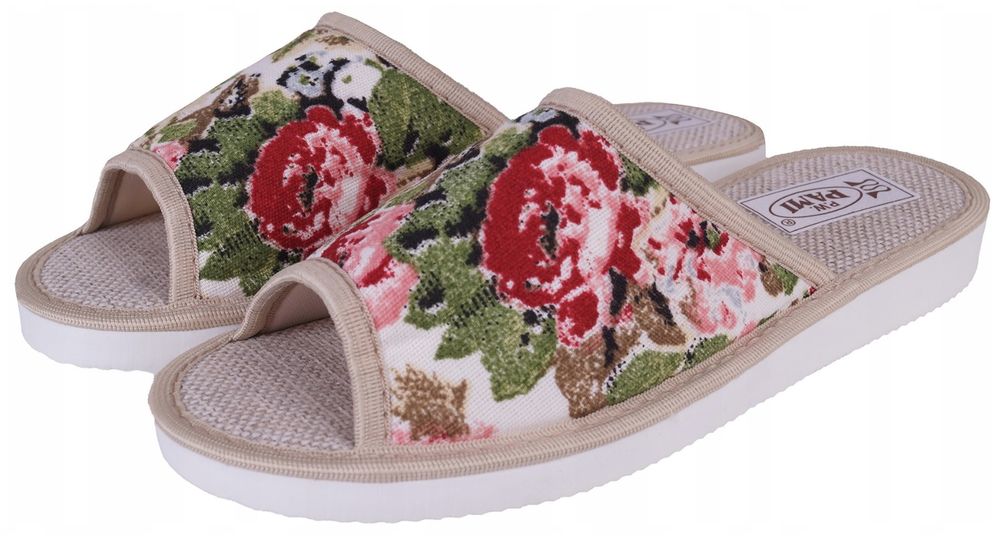 Kapcie damskie naturalne LEN zdrowotne pantofle laczki PAMI POLSKIE 38