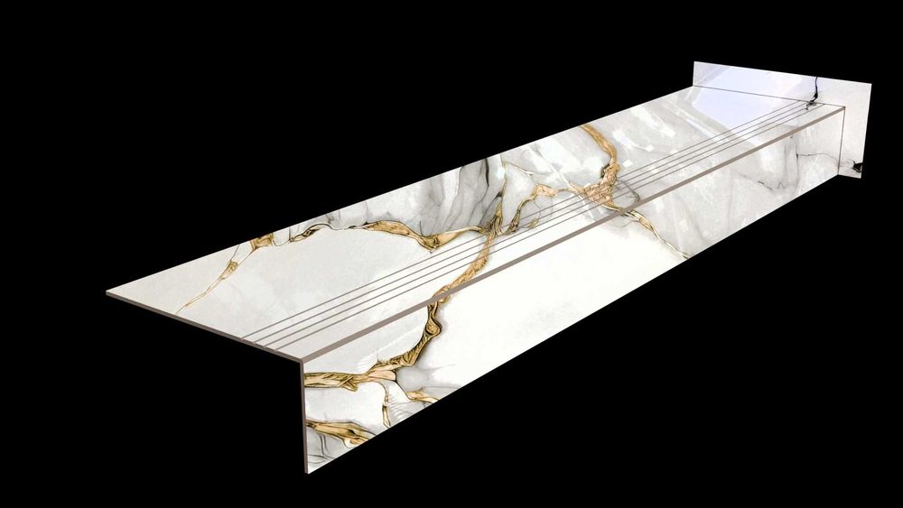 Płytki schodowe polerowane Biały Marmur Złote Żyłki POŁYSK 120x30