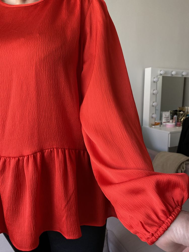 Czerwona elegancka bluzka z długim rękawem XXL/44