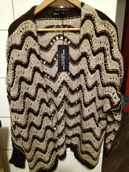 Sweterek kardigan włoski Italia moda oversize ażurek