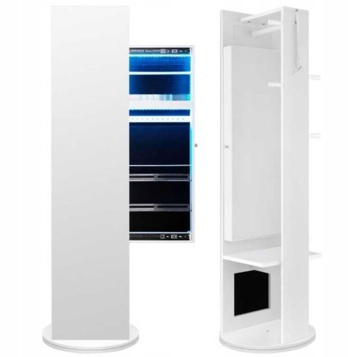 Toaletka Szafka na Biżuterię Obrotowa z Lustrem i Podświetleniem LED