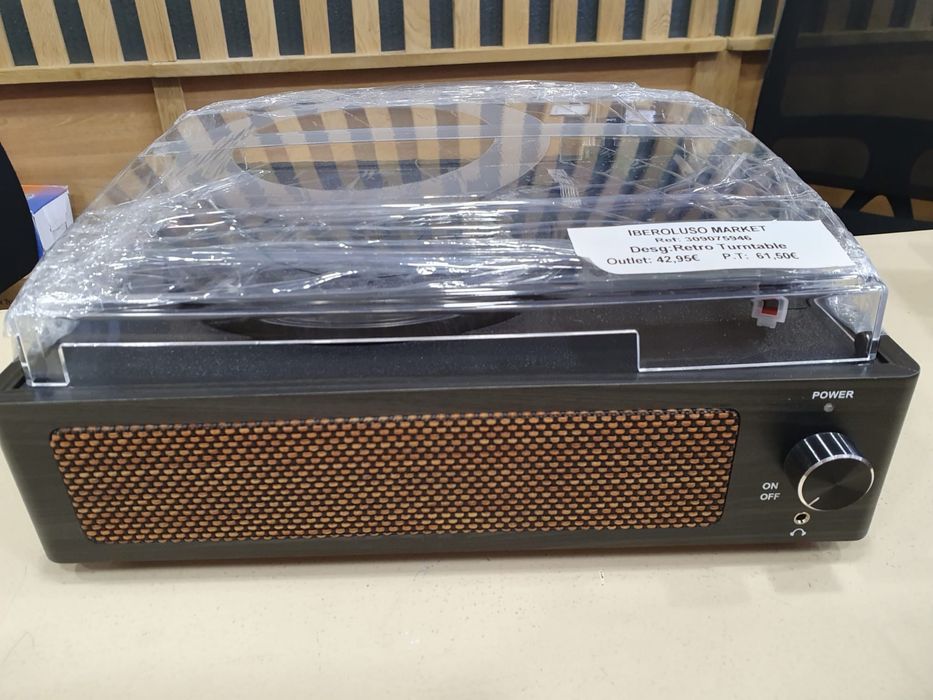 Gira discos preto com madeira Turntable