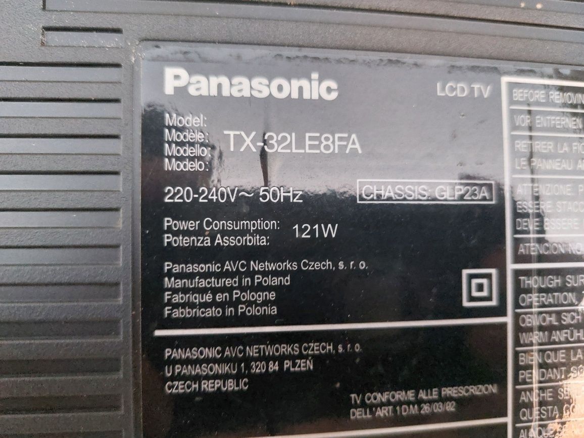 Telewizor LCD Panasonic 32" TX-32LE8FA z pilotem i kablem antenowym Pń