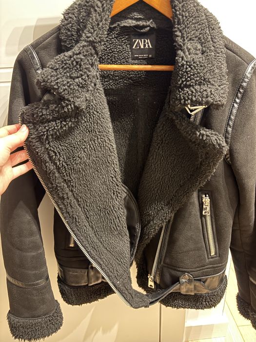 Kurtka czarna biker kożuch kożuszek 38 M Zara motocyklowa