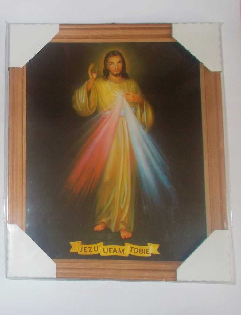 Jezus Miłosierny Ufam Tobie Obraz za szkłem rama drewniana