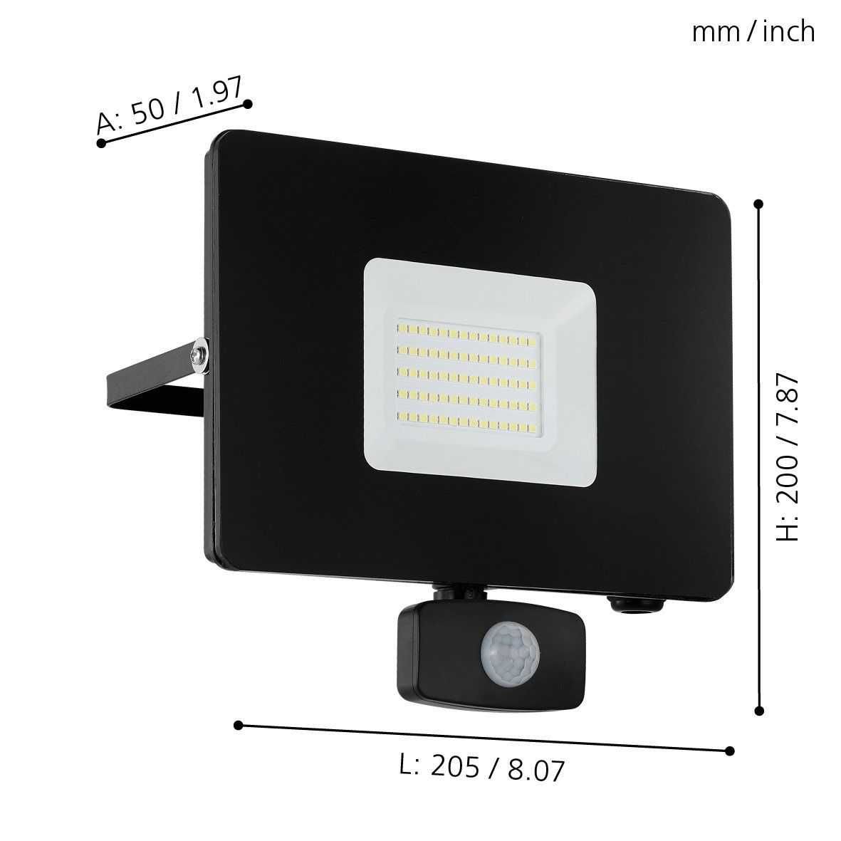 FAEDO 3 LED 53W - naświetlacz z czujnikiem ruchu czarny