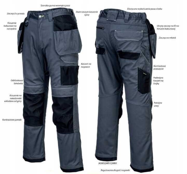 Spodnie robocze długie Portwest T602 REGULAR+ nakolanniki