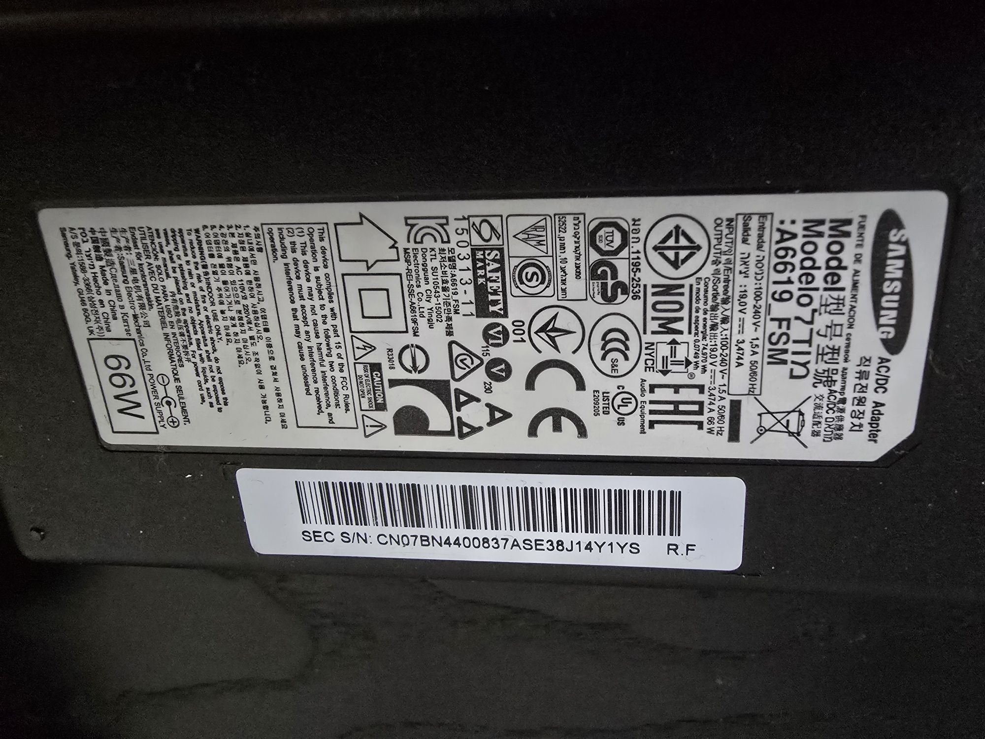 Samsung DC VSS(A) A6619_FSM 19V/3.474A/100-240V Novo