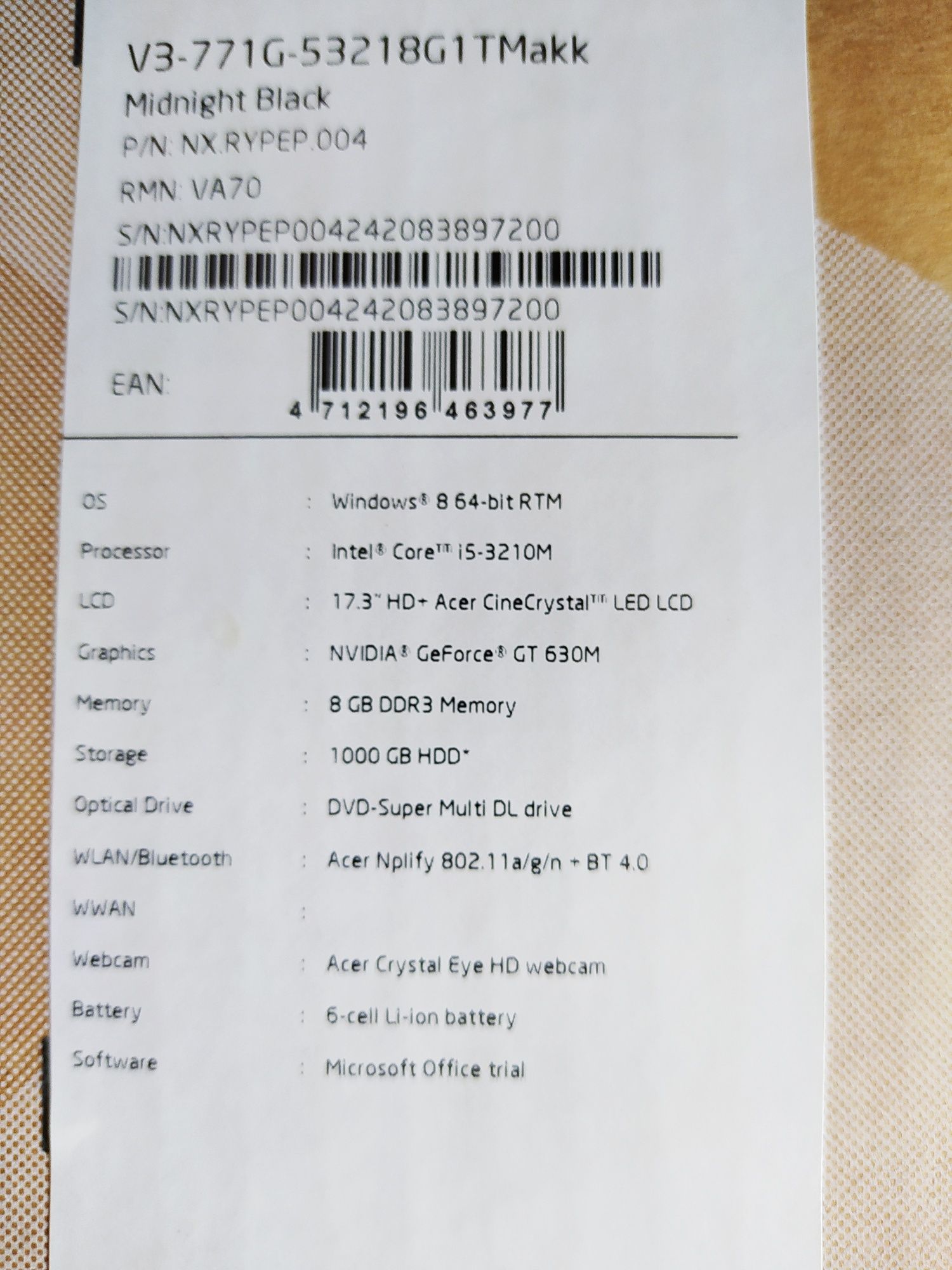 Procesor Intel Core i5-3210 ACER ASPIRE V3-771 + wentylator chłodzenie