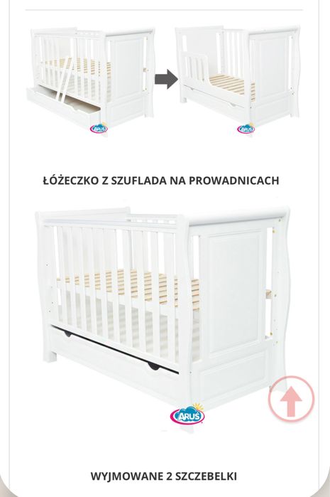 Łóżeczko dwufunkcyjne Aruś Magan z szufladą  białe  - polecam