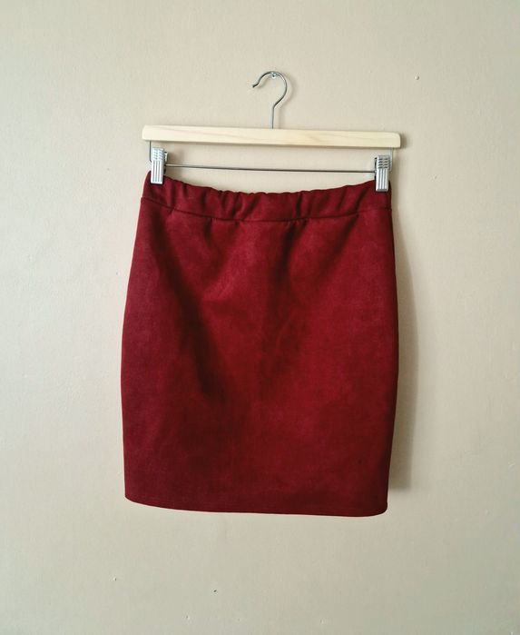 Spódniczka Mini / Zamsz / Bordowa / Elegancka / Rozmiar S