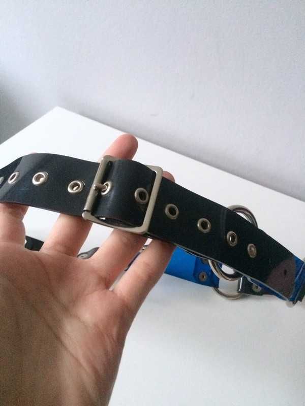 Pasek czarny niebieski goth gothic cyber cyberdog gotyk punk rock
