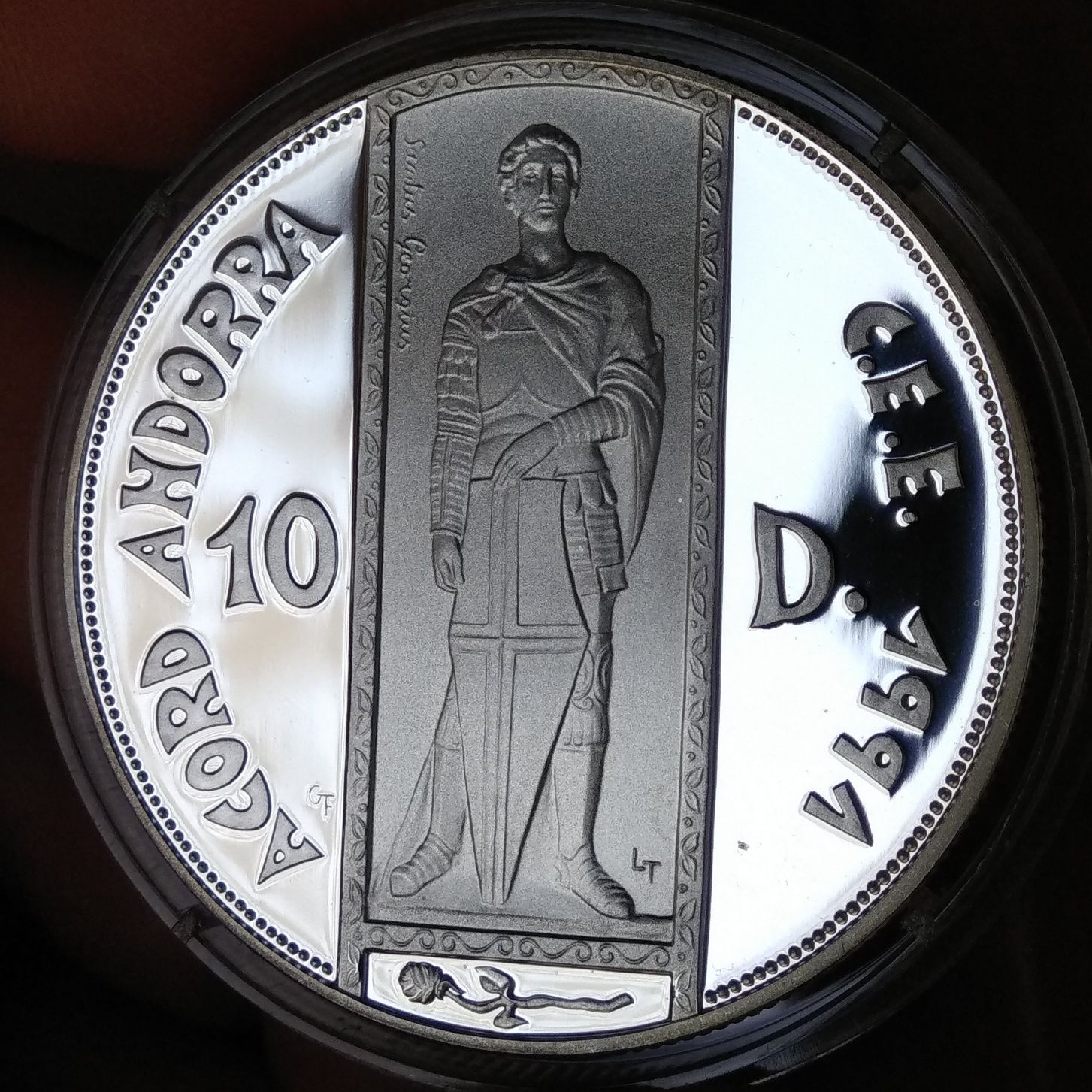 Андорра 10 динар 1993 святой Георгий серебро 925 31,5гр. Срібло монета