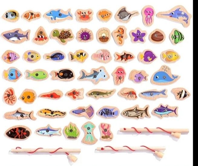Дерев'яна розвиваюча іграшка 51 рибка, рибалка на магнітах, рыбалка