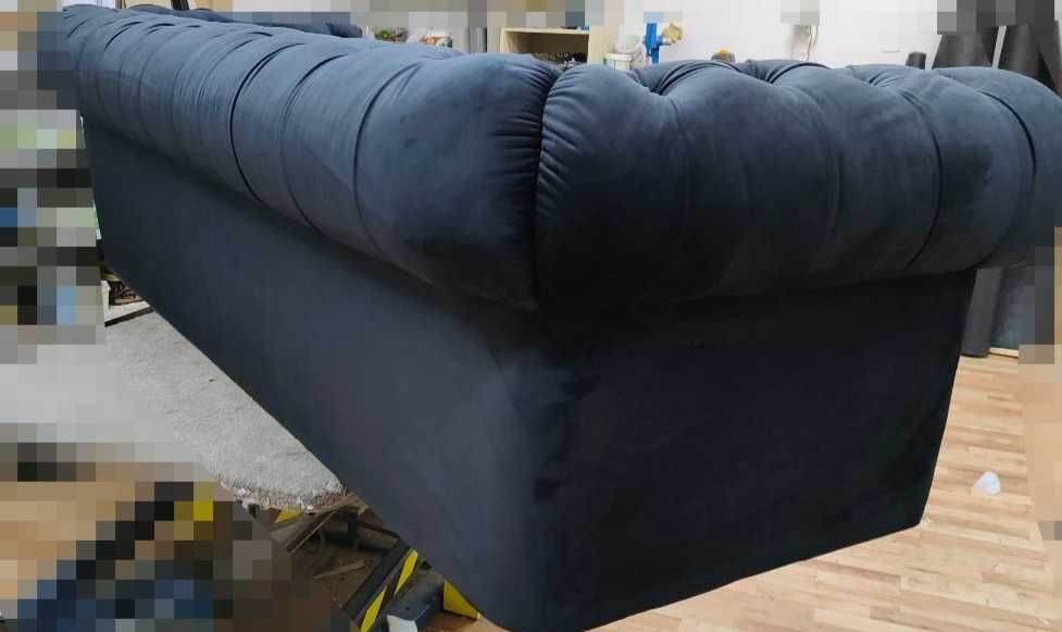 Sofa chesterfield głęboko pikowana z f spania nogi chrom