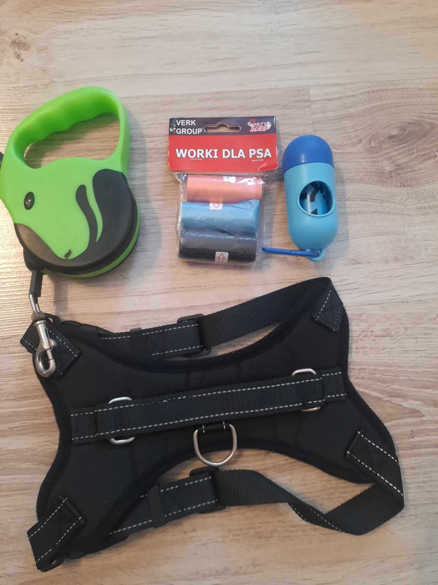 Smycz dla psa 5m 15kg , szelki M, etui plus woreczki