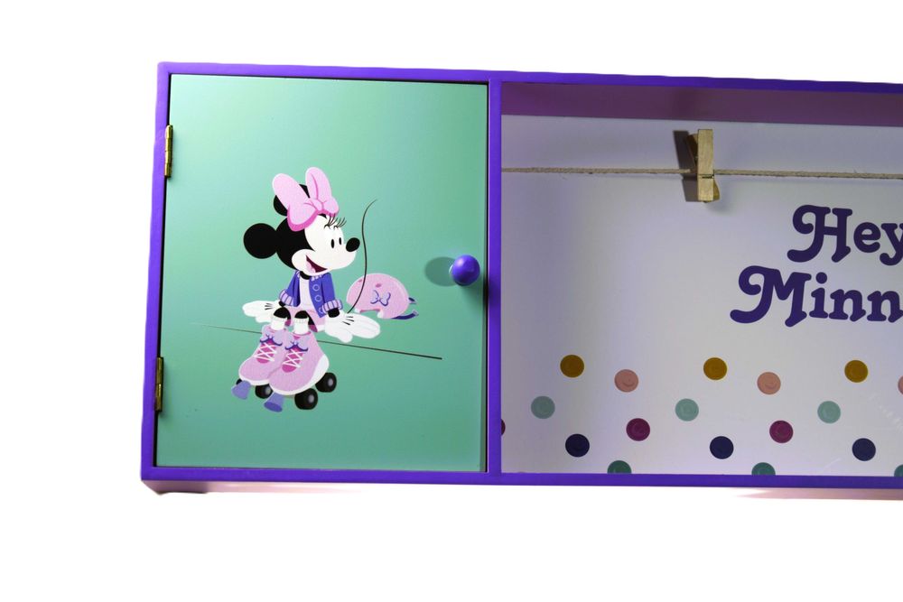Drewniana półka ścienna z szafką - Myszka Minnie, dla dziewczynki 57cm