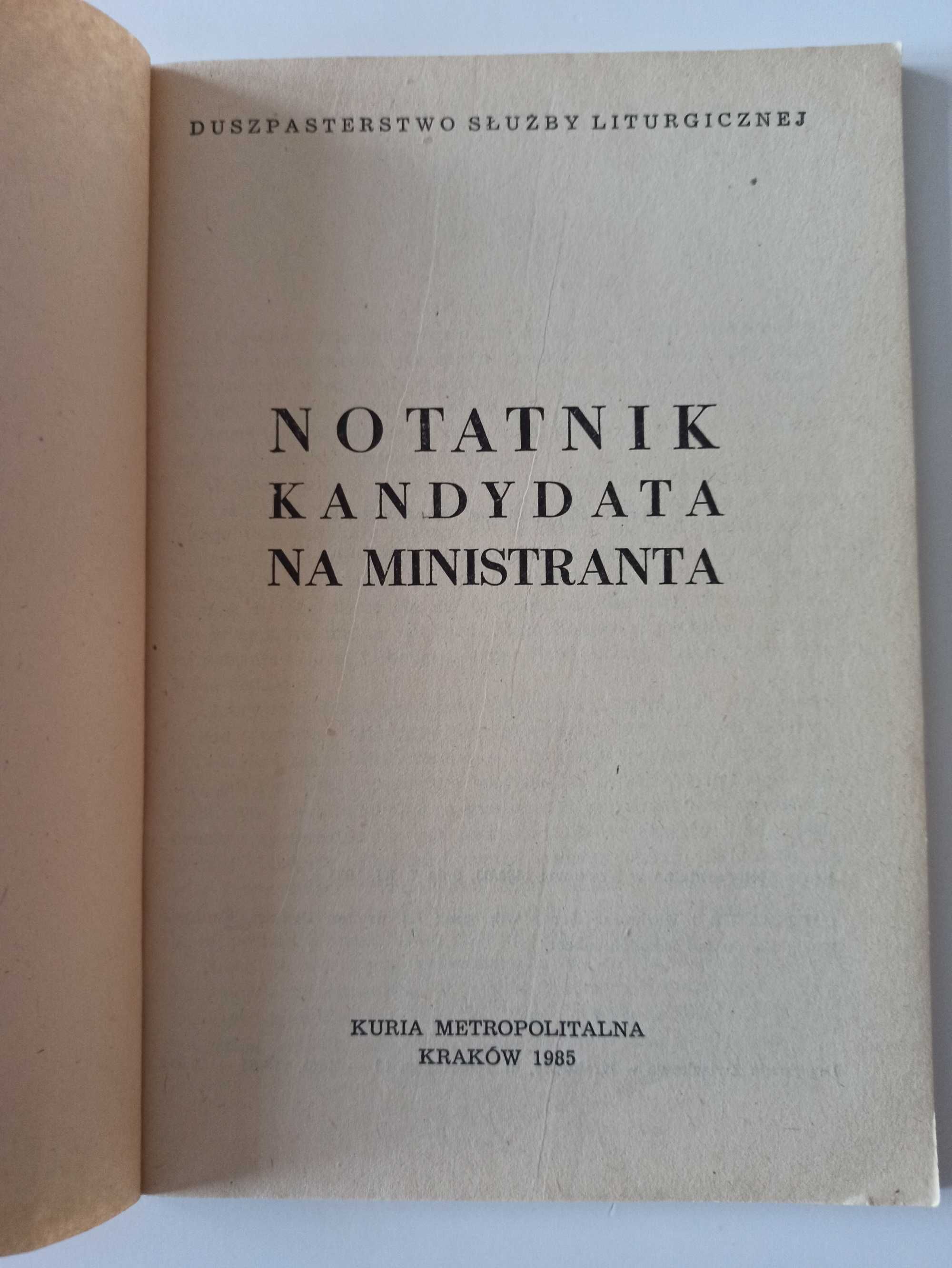 Notatnik kandydata na ministranta Kuria Metropolitalna Kraków 1985