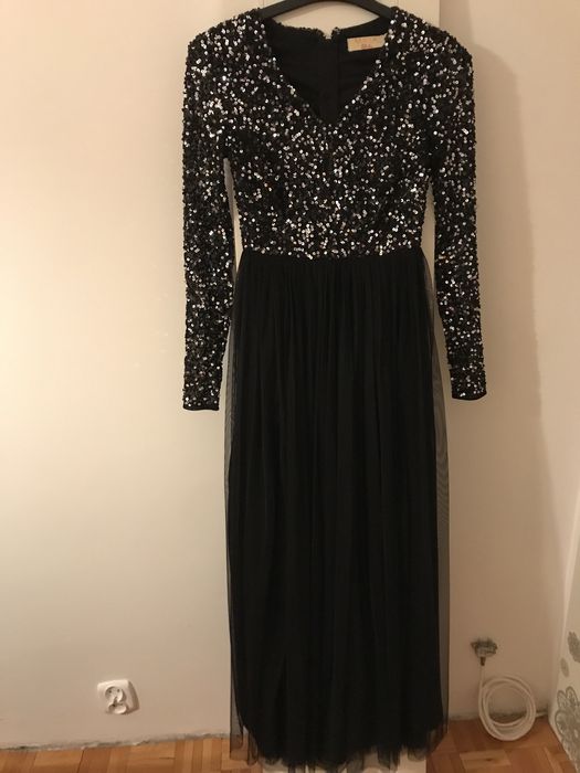 Sukienka czarna długa studniówka sylwester xs