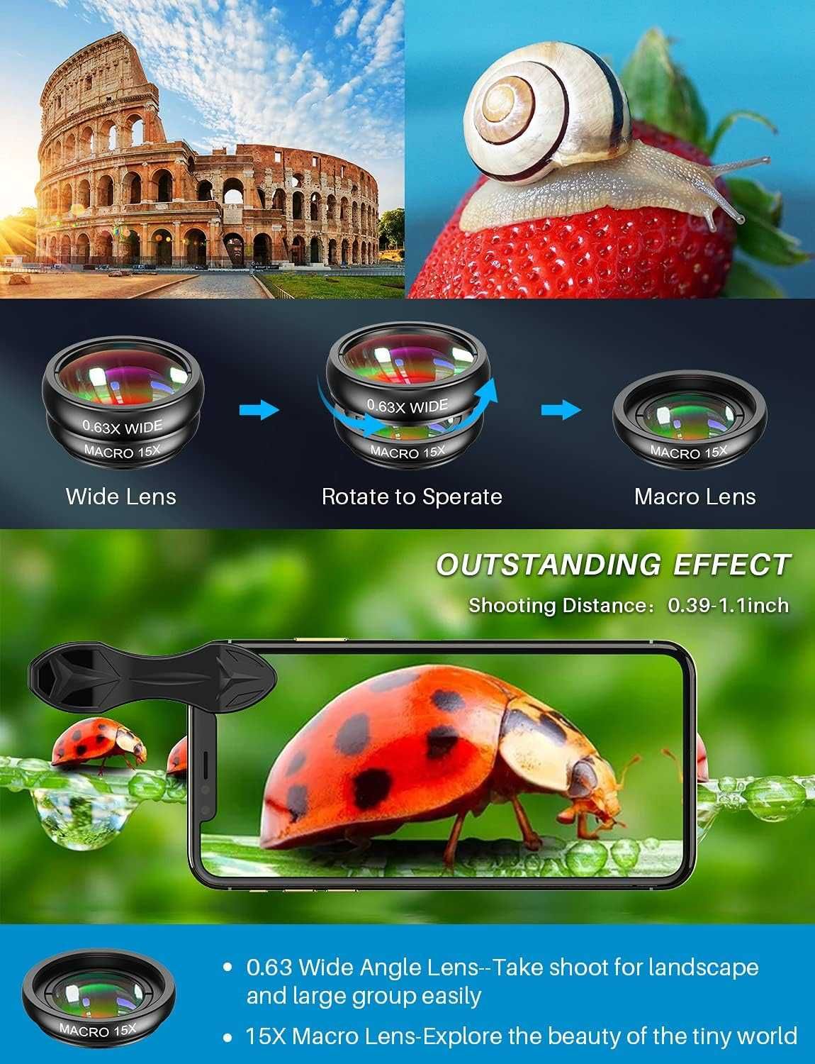 APEXEL 10w1 Obiektyw do telefonu zestaw obiektywów Iphone Samsung
