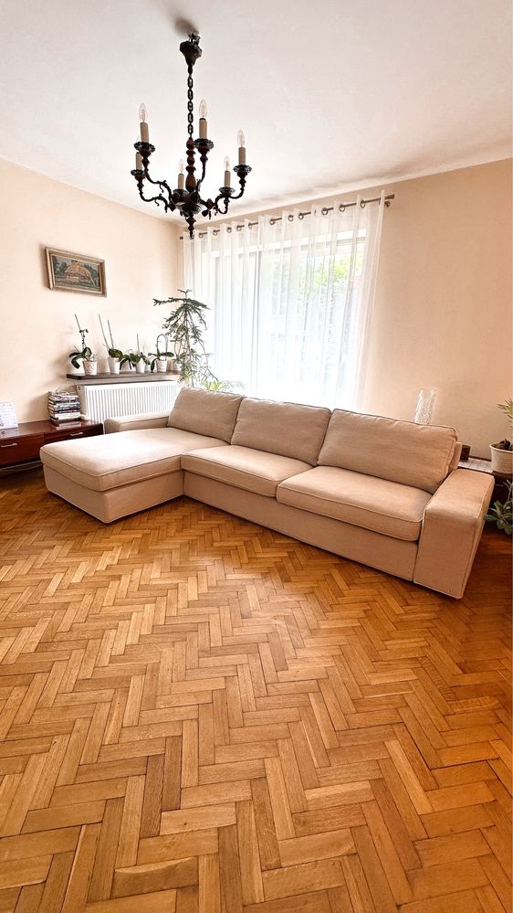 Sofa z szezlongiem - KIVIK IKEA (dwa pokrowce - beż i grafit)