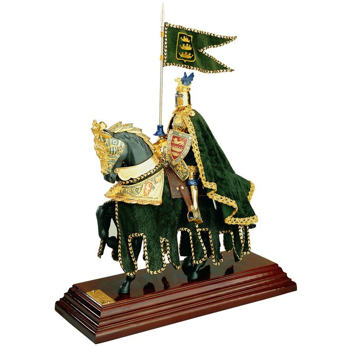 Żywiczna figura rycerza na koniu. zielona