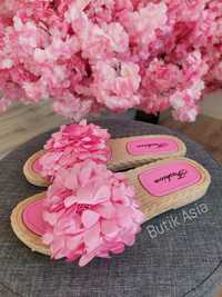 Klapki buty damskie letnie różowe beżowe 35,36 nowe płatki kwiatki