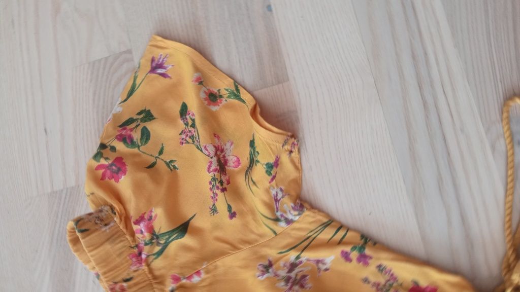 Modal bawełna bawełniany kombinezon żółty kwiaty kwiatuszki łączka chw