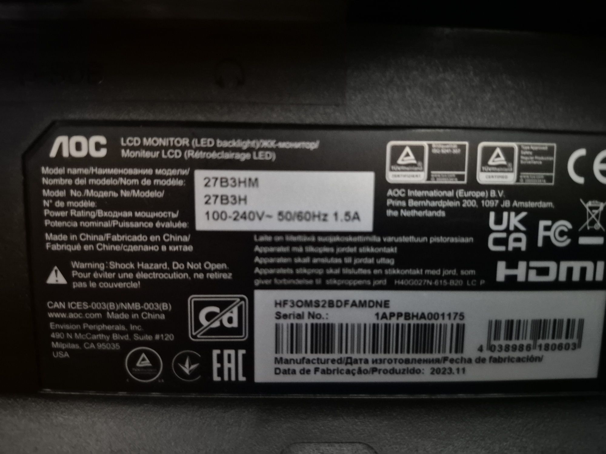 MONITOR AOC 27' Polegadas