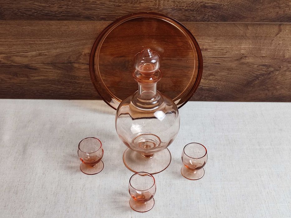 Karafka z kieliszkami + taca - huta Hortensja - lata 30