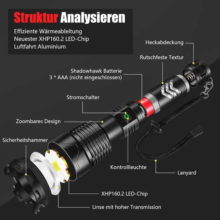 Shadowhawk latarka taktyczna LED10000 lumenów IP67 bardzo jasna 5 tryb