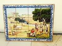 Painel de Azulejos Apanha da Azeitona Oliveiras 60x45 CM Quadro Olival