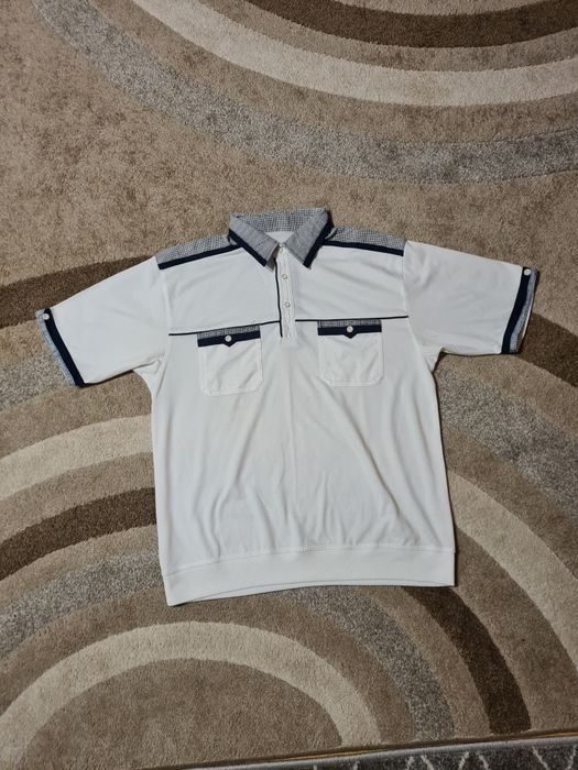 Koszulka polo biała granatowa zapiana na guziki męska