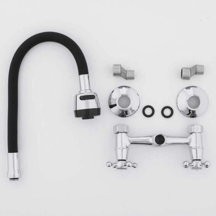 Bateria Kuchenna Ścienna Kran Elastyczna Wylewka Czarna Chrom Retro