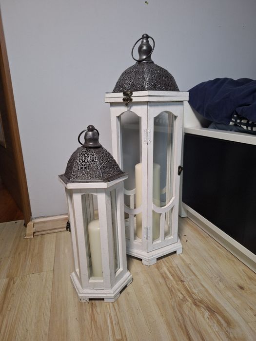 Lampion drewniany biały